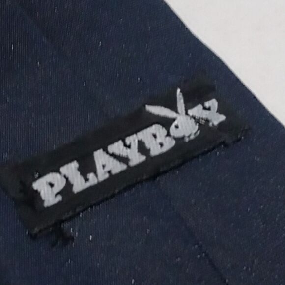 Vintage Playboy Narrow Neck Tie-Embroidered Bunny-Navy-Silk Blend-Made In Italy - Picture 4 of 6
